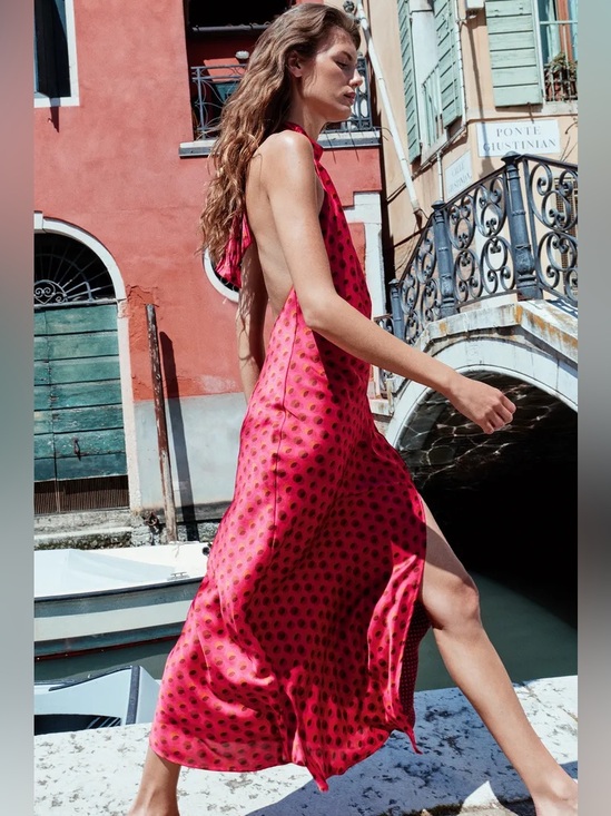 Zara Dresses & Skirts - Zara Hot Pink Polka Dot Backless Halter Maxi Dress. POP